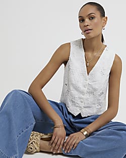 White floral broderie waistcoat