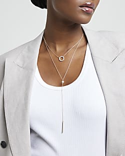 Rose Gold Disc Multirow Necklace