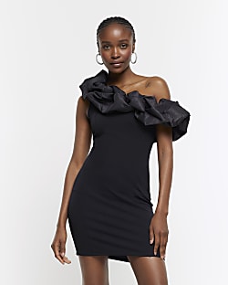 Blue velvet off shoulder bodycon mini dress River Island