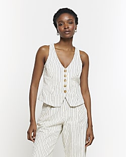 Beige stripe denim waistcoat