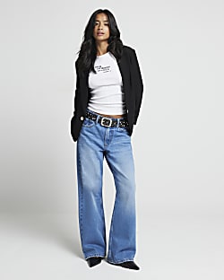 Petite blue relaxed straight jeans