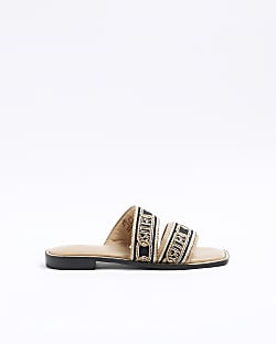 Pink jacquard strap flat sandals