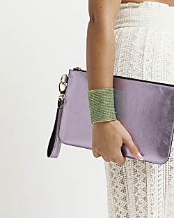 Purple metallic leather clutch bag