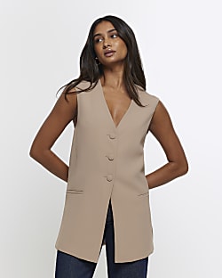 Beige oversized longline waistcoat