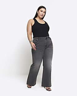 Plus black high waisted straight jeans
