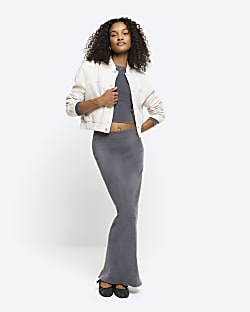 Grey rib pencil midi skirt River Island
