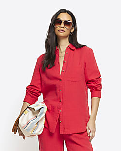 Red textured long sleeve shirt