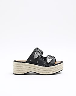 Black buckle espadrille sandals River Island