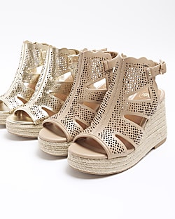 Gold Cut out Wedge Sandals River Island