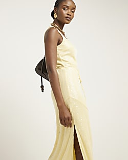 Yellow tie waist dress top