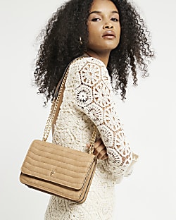 Light Brown quilted chain shoulder bag River Island