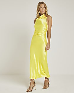 Satin dress high neck on sale