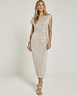 Silver bodycon midi dress deals