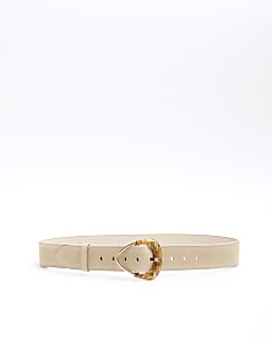 Cream suede resin buckle belt