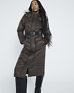 Black Slim Fit longline Padded coat River Island