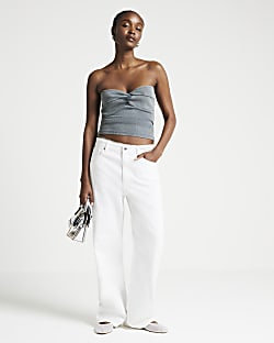 Grey washed knot front bandeau top