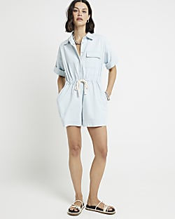 Blue Denim Short Sleeve Playsuit