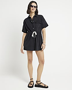 Blue Denim Short Sleeve Playsuit River Island