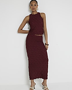 Green textured midi skirt River Island