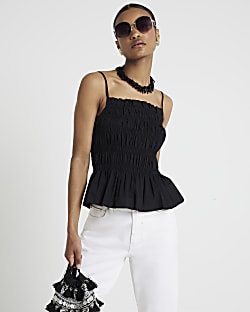White Shirred Peplum Cami Top River Island