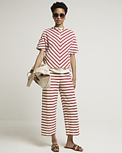 Red stripe crop wide leg trousers River Island