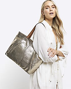 Gold Metallic Leather Shopper Bag