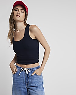 Navy ribbed scoop neck vest top