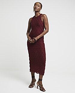 Red textured bodycon midi dress River Island