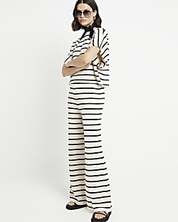Black stripe knit wide leg trousers