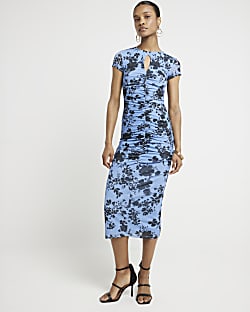 Blue floral bodycon dress 2025