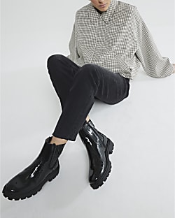 Womens black patent ankle boots hot sale