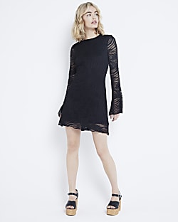 Black Crochet Skater Mini Dress