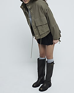 Dark Brown High Leg Biker Boots