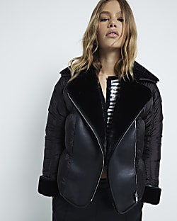 Cream Faux Leather Jacket River Island
