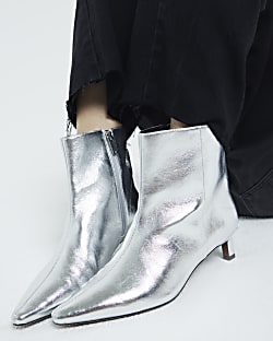 Silver low heel boots deals