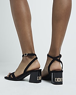Womens black dress sandals mid heel sale
