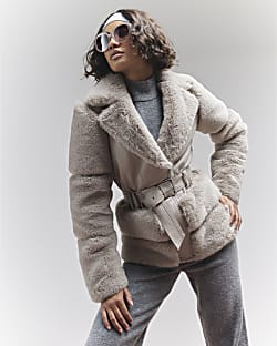 Womens faux fur biker jacket top