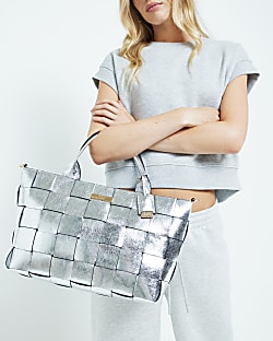 River island silver clutch discount