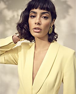 Cream belted longline blazer shop