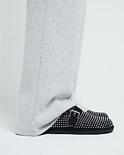 Black diamante clog shoes