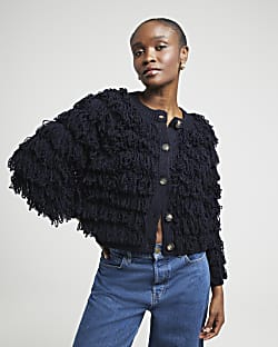 Black cardigan with fringe cheap