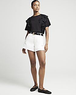 Black Frill Front T-Shirt