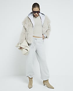 Black faux fur jacket river island new arrivals