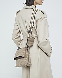 Black fold over cross body bag River Island