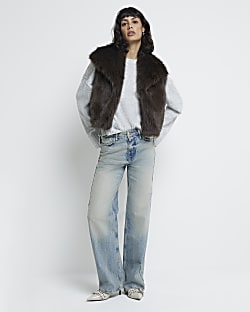 Brown faux fur crop gilet