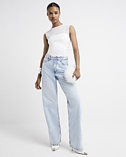 Blue high waisted relaxed straight jeans