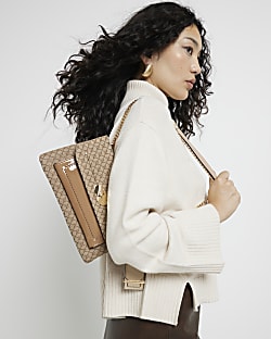 Black suedette lock shoulder bag River Island