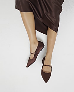 Black patent pointed ballet pumps River Island