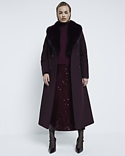 Black faux fur collar double breasted coat shop