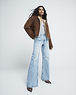 Petite Blue High Rise Relaxed Straight Jeans